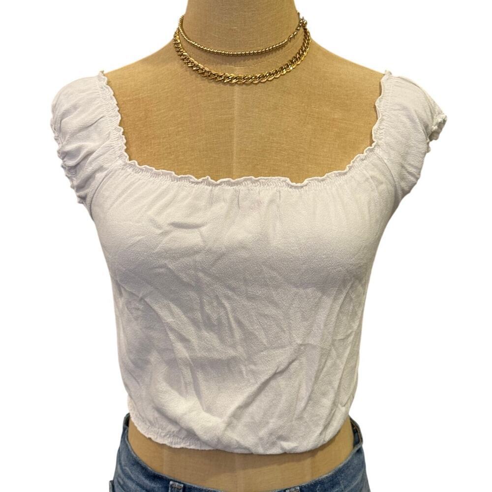 BRANDY MELVILLE White Cropped Top Shirt One Size Coquette Shabby Chic